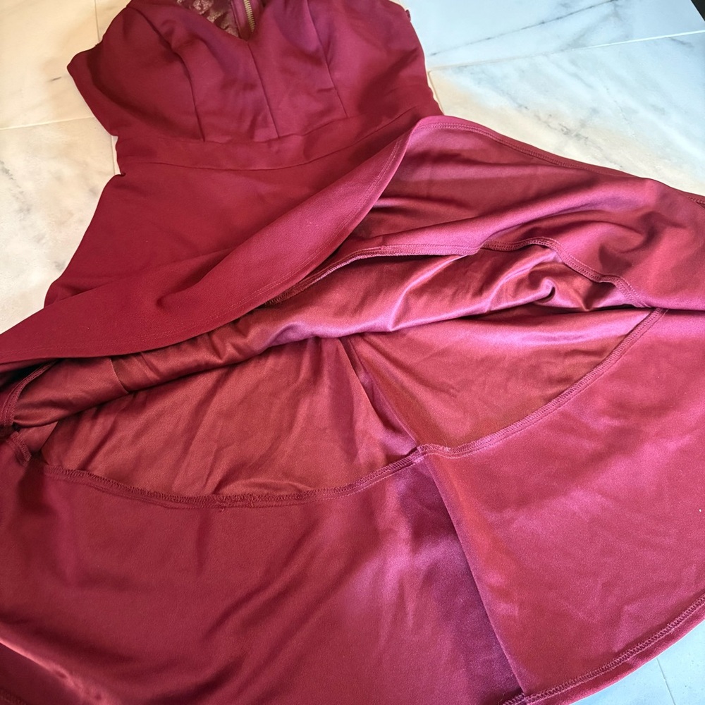 Camille La Vie Burgundy High-Low Lace Back Party Dress - Picture 2 of 5